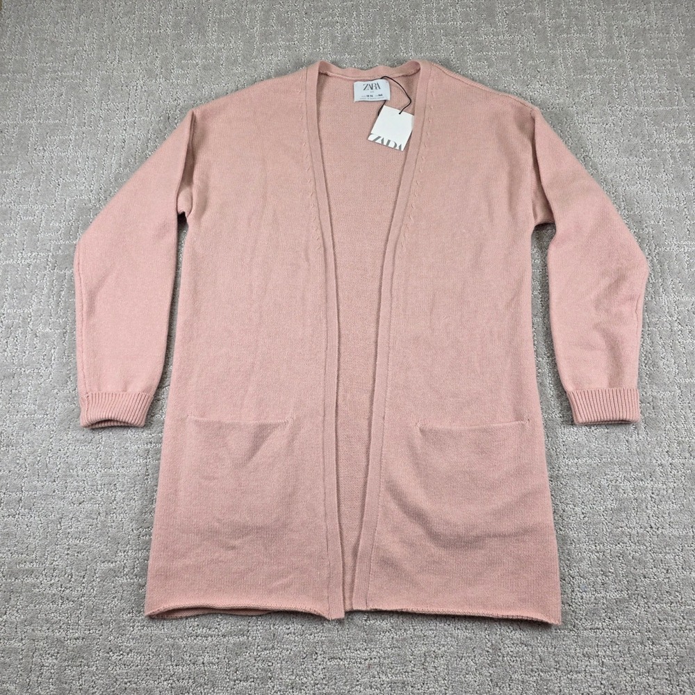 NEW Zara Kids Girls Blush Pink Open Front Longline Cardigan Sweater Size 13-14